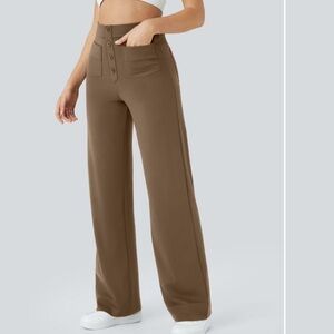 Halara High Waisted Multiple Pockets Straight Leg Pants Womens Large Brown